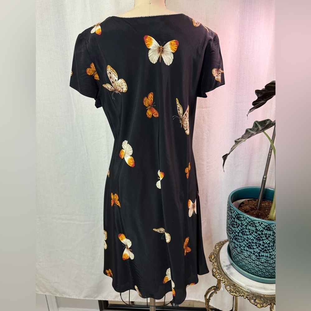 Jessica Howard Black Butterfly Print A-Line Midi Dress Elegant Garden Party - Picture 2 of 5